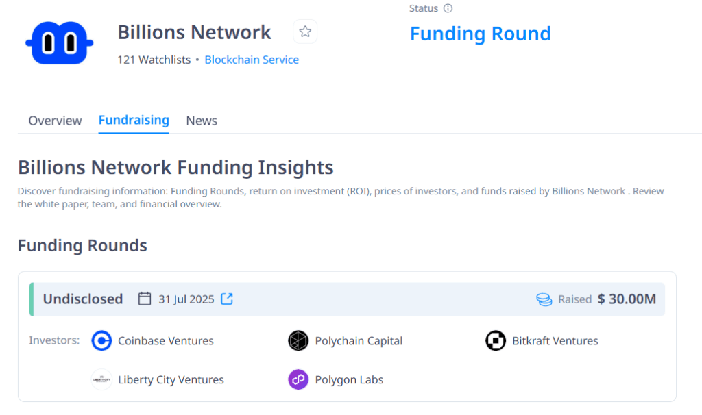 Funding Round Billions network