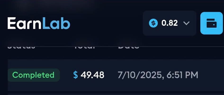 Successful EarnLab withdrawal