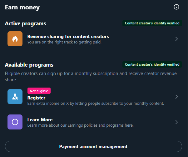 X monetization settings screen