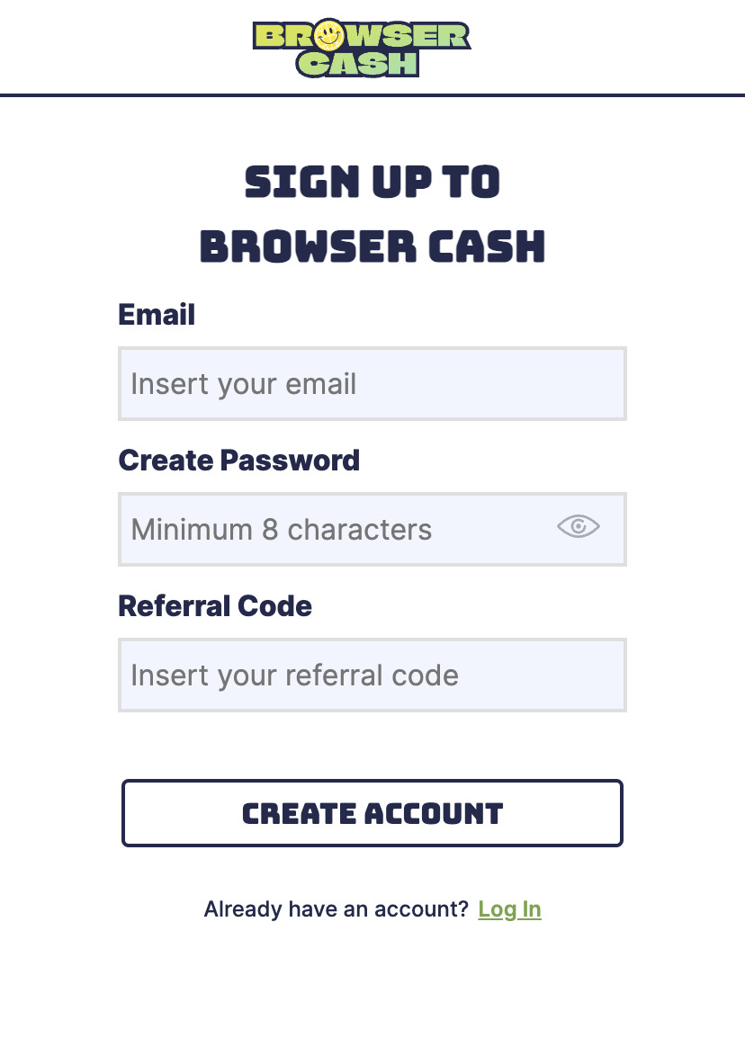 Create an account Browser Cash