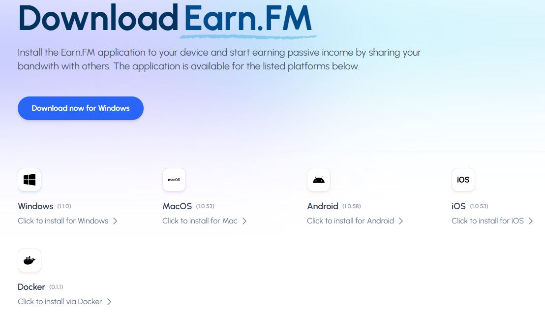 Download EarnFM multiple platforms
