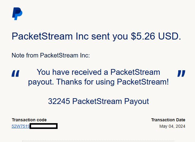 PacketStream Payout
