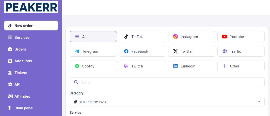 Peakerr dashboard