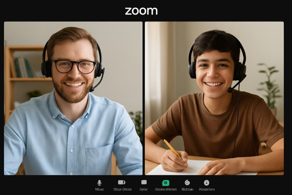 Tutor and student smiling during a Zoom lesson