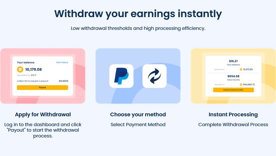 Withdraw your earnings instantly