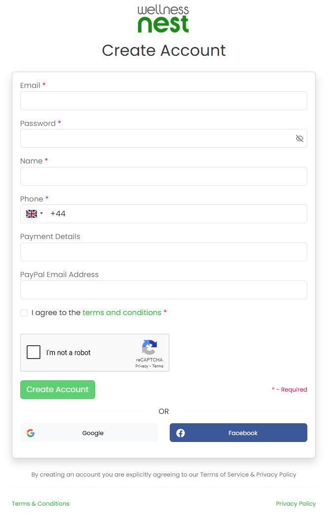 Create account wellnessnest