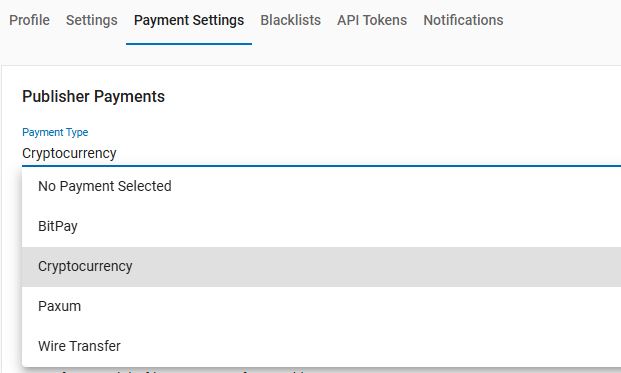 Payment settings page