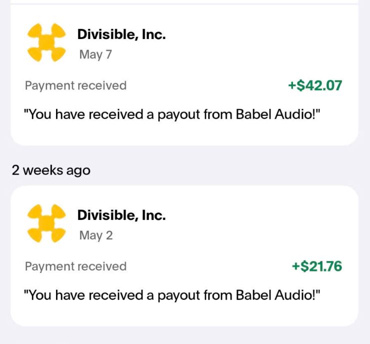 Payout from babel audio