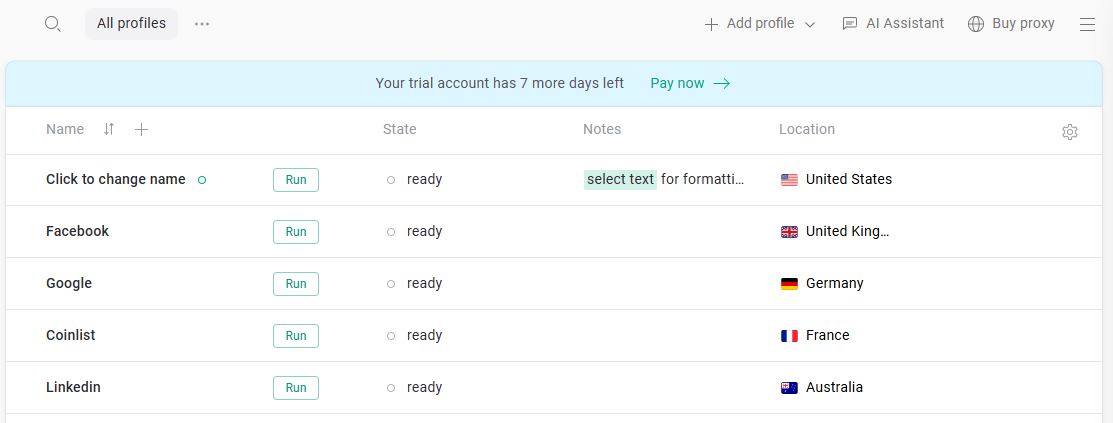 GoLogin Dashboard Overview